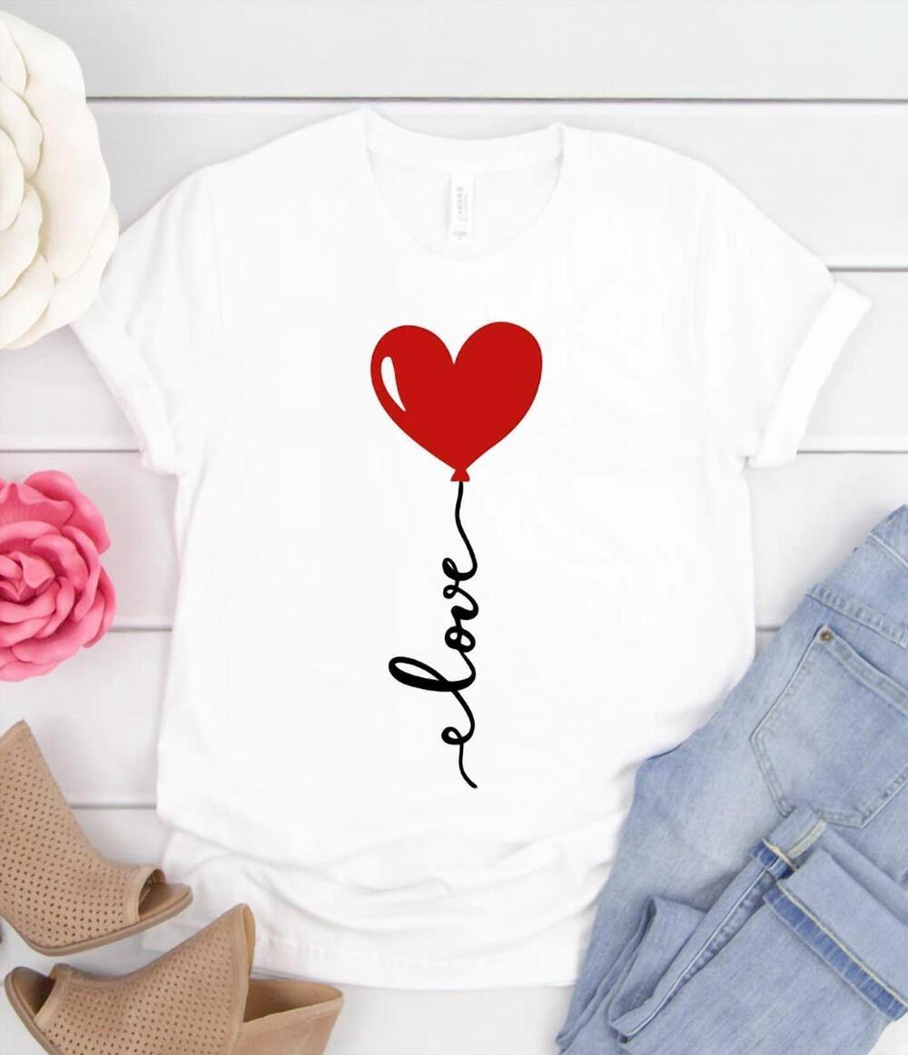 NEW MIDWEST TEES women's love heart balloon top - plus in white